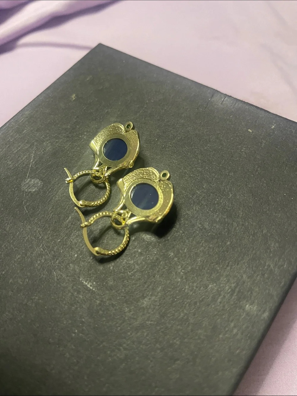 Gold-Tone Earrings with Green-Blue Opal Cabochons - Women Jewelry
